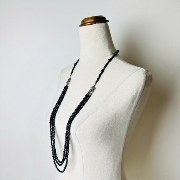 Vintage Lovely Multi Strands Black Long statement Necklace - Picture 8 of 9